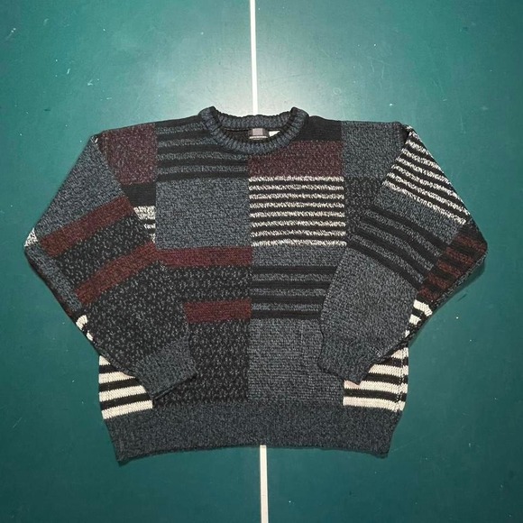 Vintage Expressions grid block striped grandpa sweater size medium - Picture 1 of 7